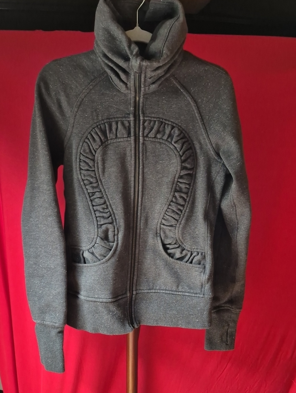 Lululemon Cuddle Up Jacket Heathered Black Sparkly Ruffle Detail Full-Zip Cowl